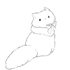イラスト素材: 振り向いている猫(線画)