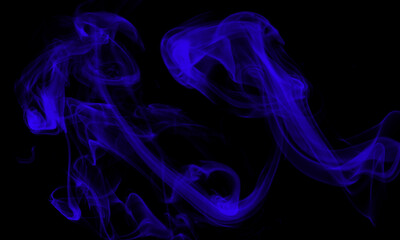 Abstract dark background. Blue smoke. Science experiment concept.