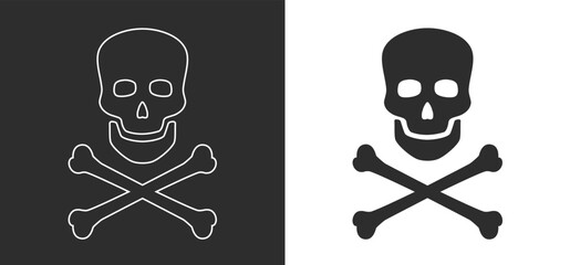 Danger Crossbones Skull Flat Stroke Vector Illustration For Caution Sign