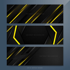 Black and yellow abstract banner background with tech business concept, line, arrow and halftone style. Wallpaper for poster, certificate, presentation, landing page