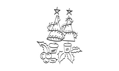 Vintage Holiday Icon. Hand Drawn outline Christmas Illustration. Vector element for Christmas Design