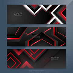 Abstract red and black banner. Background design for brochure, website, flyer. Geometric red black gradient shapes wallpaper for poster, certificate, presentation, landing page