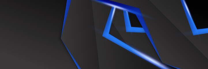 Dark blue and black abstract banner background. Blue geometry shine and layer element vector for presentation design. Suit for business, corporate, institution, party, festive, seminar, and talks.