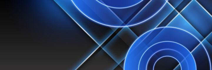 Dark blue and black abstract banner background. Blue geometry shine and layer element vector for presentation design. Suit for business, corporate, institution, party, festive, seminar, and talks.