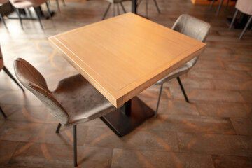 Table with chairs in a cafe.