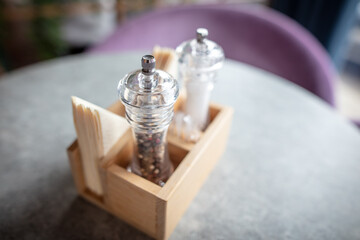 Seasonings on the table in the cafe.