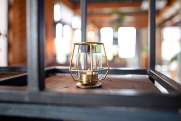 Decorative candle lamp in a cafe.