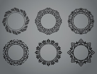 Set of decorative frames Elegant vector element for design in Eastern style, place for text. Floral black and gray borders. Lace illustration for invitations and greeting cards