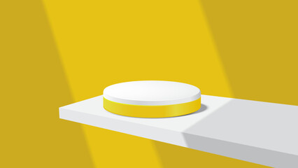 Minimalist Scene With Cylinder Podium and Beam Light in Yellow Background for Product Presentation Displays.