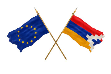 Background for designers. National Day. 3D model National flags European Union and Artsakh