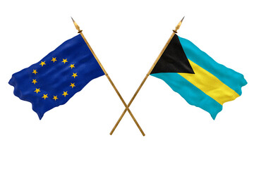 Background for designers. National Day. 3D model National flags European Union and Bahamas