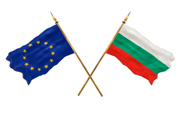 Background for designers. National Day. 3D model National flags European Union and Bulgaria