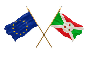 Background for designers. National Day. 3D model National flags European Union and Burundi