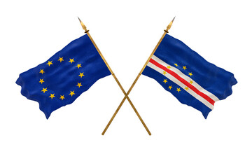 Background for designers. National Day. 3D model National flags European Union and Cape Verde