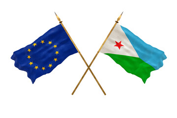 Background for designers. National Day. 3D model National flags European Union and Djibouti