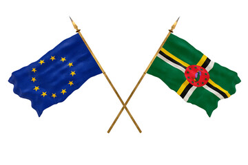 Background for designers. National Day. 3D model National flags European Union and Dominica