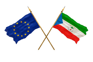 Background for designers. National Day. 3D model National flags European Union and Equatorial Guinea