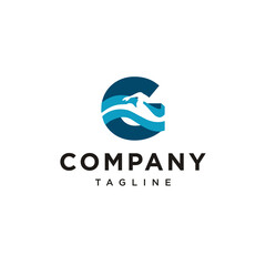 G Letter swimming logo with abstract man silhouette Vector logo icon vector Template