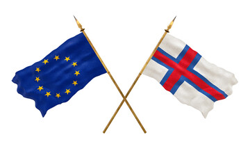 Background for designers. National Day. 3D model National flags European Union and Faroe islands