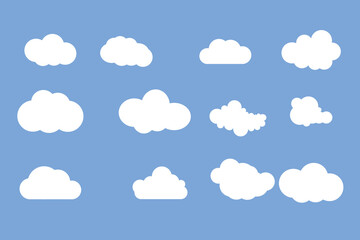 Cloud white set isolated on blue background. Vector illustration.	
