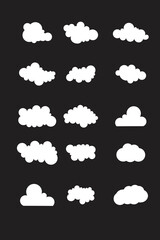 Cloud white set isolated on blue background. Vector illustration.	
