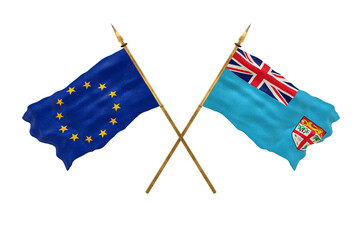 Background for designers. National Day. 3D model National flags European Union and Fiji