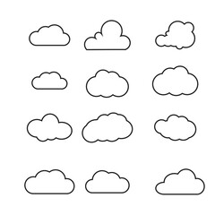 Cloud white set isolated on blue background. Vector illustration.	

