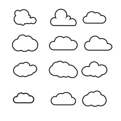 Cloud white set isolated on blue background. Vector illustration.	
