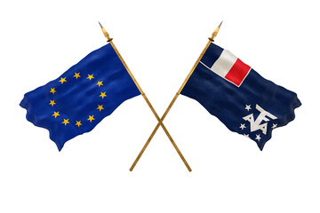 Background for designers. National Day. 3D model National flags European Union and French southernd antarctic lands