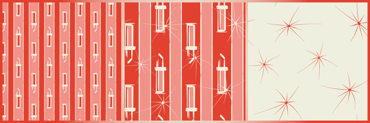 Fototapeta premium Christmas lipstick seamless vector pattern pack. Vermilion red pattern set with gorgeous snowy hand-drawn lipsticks. Beauty and packaging winter patterns.