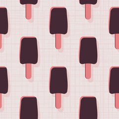 Chocolate ice-cream seamless vector pattern. Mid century retro style pink sweets background in repeat. Pattern for children. 