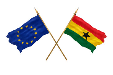 Background for designers. National Day. 3D model National flags European Union and Ghana