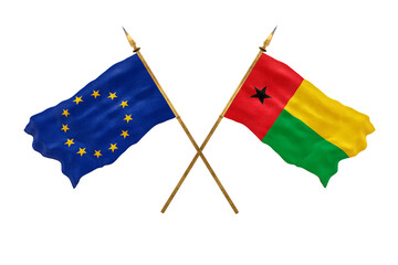 Background for designers. National Day. 3D model National flags European Union and Guinea-Bissau