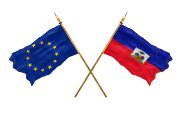 Background for designers. National Day. 3D model National flags European Union and Haiti