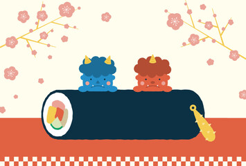 Vector background with illustrations of Bean-Throwing Festival called Setsubun for banners, cards, flyers, social media wallpapers, etc.