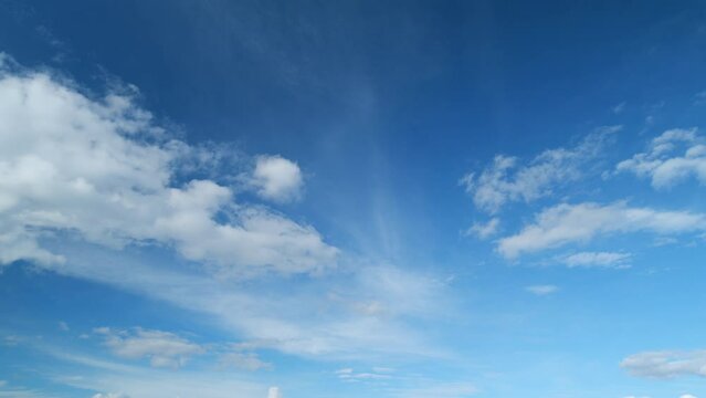 Tropical summer or spring sunlight with cumulus and cirrus on different layers clouds. Two layers of cloudiness. Tropical summer sunlight. Timelapse.