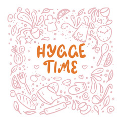 Hand drawn set of home hygge doodles. Coziness and comfortable lifestyle, cozy home in sketch style.