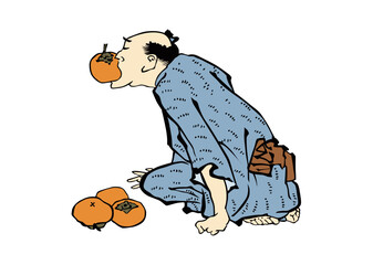 浮世絵　柿を食べる男性　その2