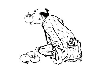 Obraz premium 浮世絵 柿を食べる男性 その1