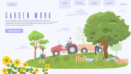 Garden work vector landing page template design