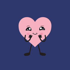 Cute heart in kawaii style. Hand drawn cartoon character.