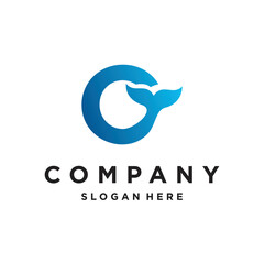 O intial whale tail creative unique logo design icon vector illustration