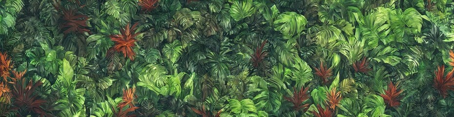 Jungle tropical foliage of palm trees. Rainforest green leaves background. 3d illustration