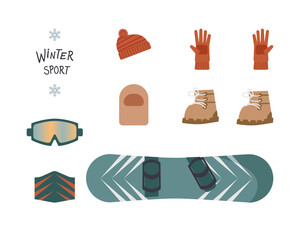 Warm accessory kit, winter sports shoes, snowboarding