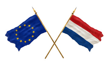 Background for designers. National Day. 3D model National flags European Union and Netherlands