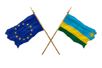 Background for designers. National Day. 3D model National flags European Union and Rwanda