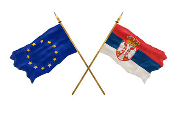 Background for designers. National Day. 3D model National flags European Union and Serbia