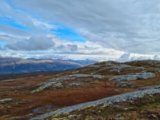 Majestic mountain overview over the landscape in Nordland, korgen, as seen from the Korgfjellet