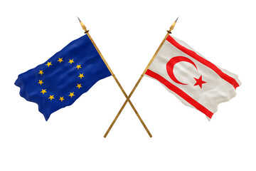 Background for designers. National Day. 3D model National flags European Union and Turkish Republic of Northern Cyprus