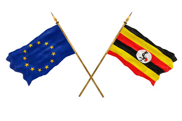 Background for designers. National Day. 3D model National flags European Union and Uganda